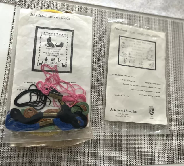 Two Jane Snead Samplers Embroidery Work #303/343 House A Mess & New Baby Kits