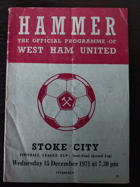 West Ham V. Stoke - 15.12.71 League Cup Semi-Final