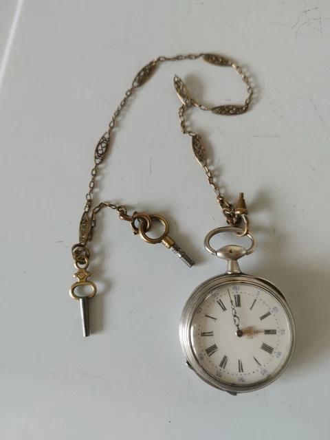 Chaîne De Montre à Gousset Ancienne + 2 Clés - Longueur 31 Cm - Vintage