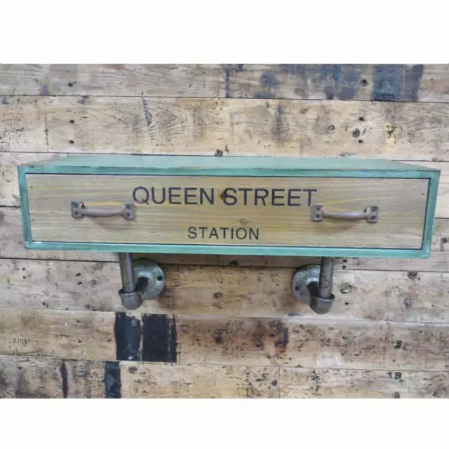 Queen Street Wall Storage - Green Shelf Industrial Style Pipework Metal Patina