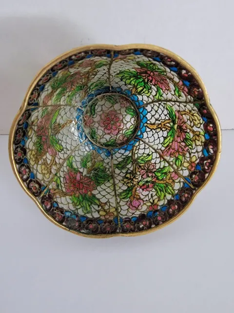 Chinese PLIQUE A JOUR Cloisonne Bowl Lovely Translucent Colors