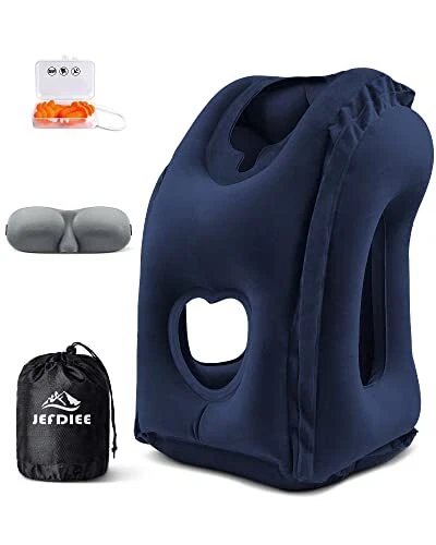 JefDiee Inflatable Travel Pillow, Airplane Neck Pillow Comfortably Supports H...