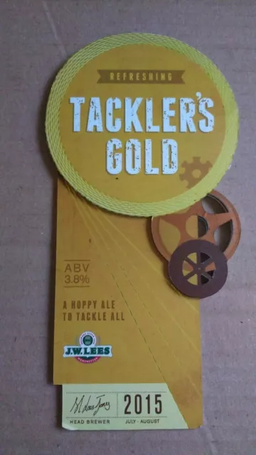 Bierpumpe Clip Abzeichen vorne J W LEES Brauerei TACKLER'S GOLD Fass Ale Manchester