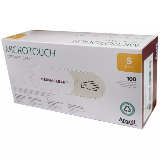 *100-Gloves* Ansell Micro-Touch Dermaclean PF Exam Gloves Latex Small 3181-1