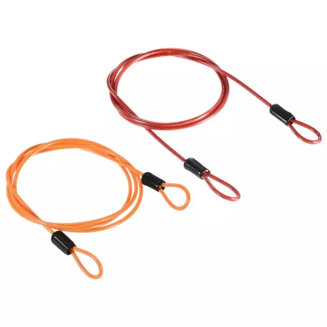 Security Cable 2.5mmx1m Coated Rope w Loop Orange,Red 2Pcs