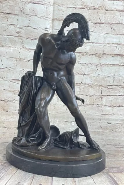 Bronzefigur Skulptur Achilles Krieger Mythologie Bronze auf Marmorsockel