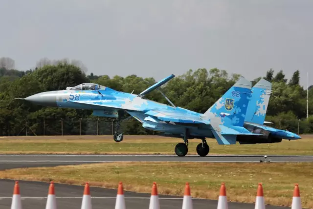 Ukranian Air Force Sukhoi SU-27 58 blue colour photograph