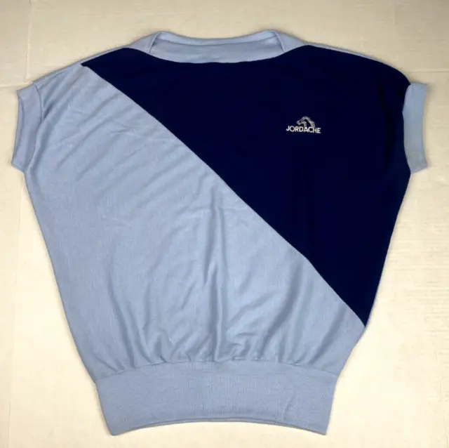 T-Shirt VTG Jordache 80s 2 Tone Blue Asymmetric V Shape Sleeveless Shirt Sz L