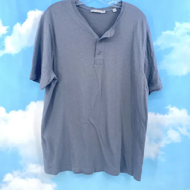 Vince Mens Shirt Large Short Sleeve Henley T-Shirt Gray Button Up Tee Large