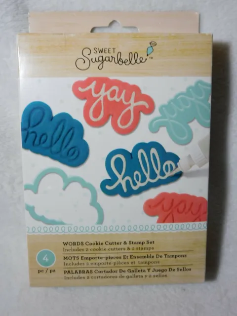 Sweet Sugarbelle Words Cookie Cutters & Stamp Set, Cut, Stamp and Bake, New