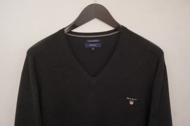 Uomo GANT Maglione Grigio Cotone Elastico Casual Scollo A V Taglia XL XOB253
