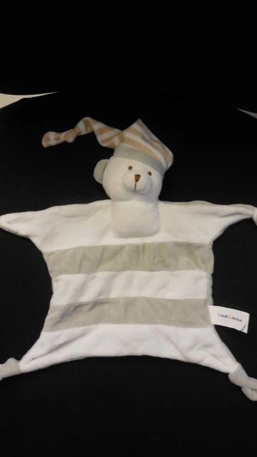 doudou plat ours blanc rayé gris beige CREDIT MUTUEL - état NEUF -