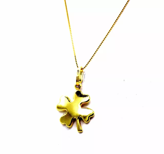 Collar Oro Amarillo 18K 750/1000 Charm Colgante Cuatro Hojas Pulido