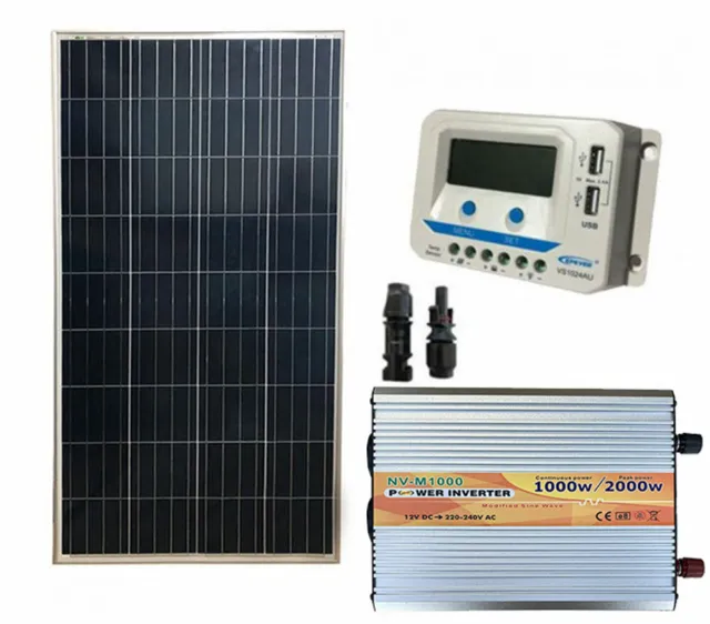 Kit photovoltaique panneau solaire 150W régulateur onduleur 1KW max.