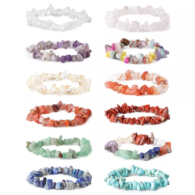 15X Natural Gemstone Chakra Crystal Healing Chip Gemstone Stretch Bracelet Reiki