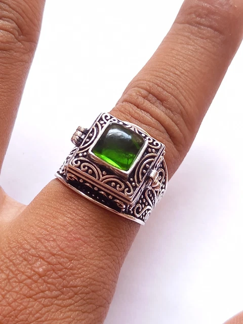 Handmade 925 Silver Plated Chalcedony Poison Ring Hidden Compartment Size 5-16