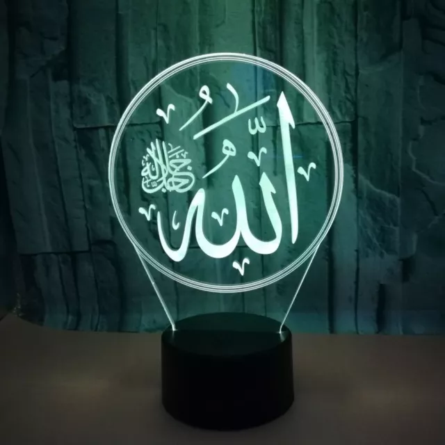 3D Allah is Great Acrylic God Night Light Lamp USB 7 Colors Touch Control 3