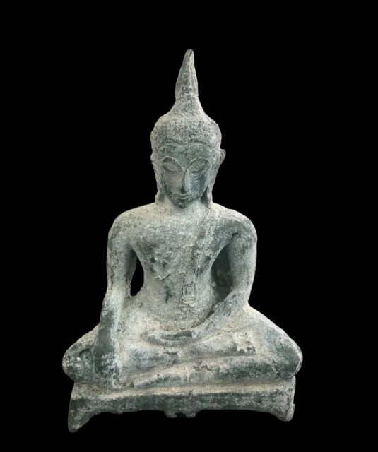 Antique Thai Khmer Seated Bronze Buddha, Sukhothai Style 17th Century