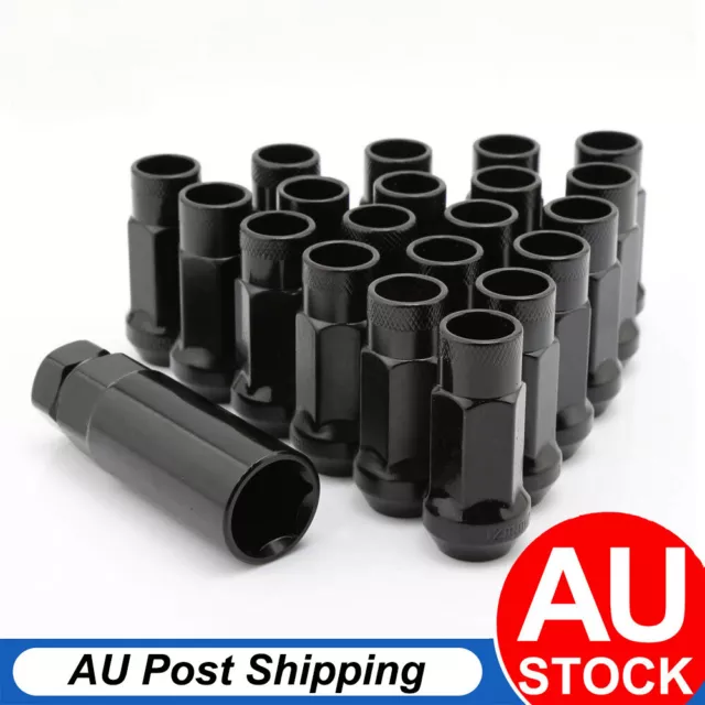 20PC M12x1.25mm Thread Black Extended Open Ended Steel Wheel Tuner Lug Nuts 48mm