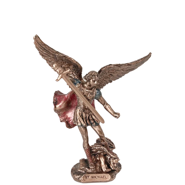 Statue Archange Saint Michel Au Bouclier - 32 Cm - Façon Bronze - Résine - Reproduction