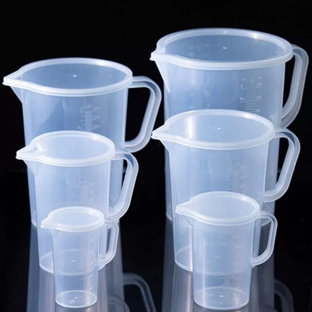 Plastic Measuring Cup Clear Mug Laboratory Beaker Liquid Jug Pour Spout With Lid