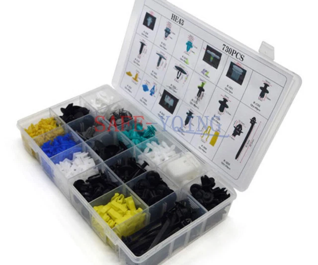 730PCS 17 Kinds Auto Fastener Car Bumper Door Panel Fixed Clamp Push Type Clips