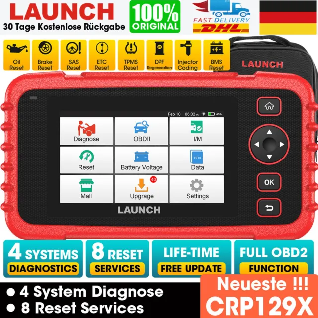 Launch CRP129X Profi KFZ Diagnosegerät Auto OBD2 Scanner TPMS EPB SAS ABS PKW DE