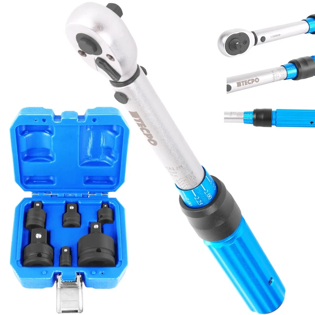 TECPO DREHMOMENTSCHLÜSSEL 1/4" 5-25 Nm DREHMOMENT SCHLÜSSEL + KRAFT ADAPTER SET