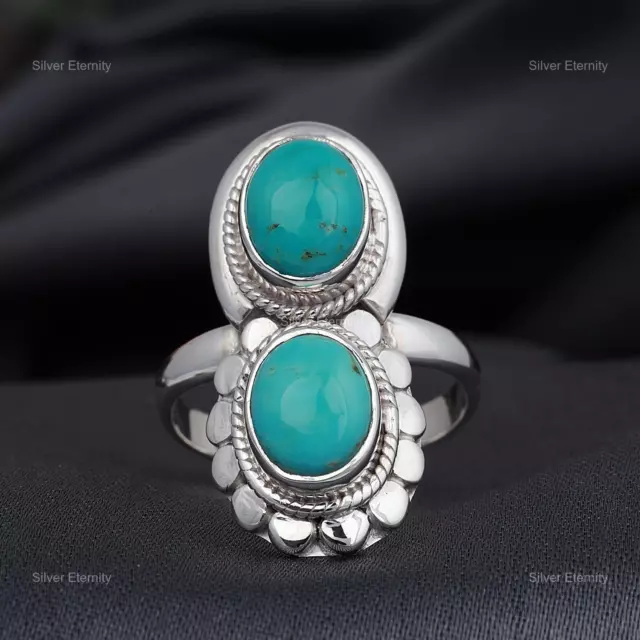 Natural Gemstone Band Turquoise Ring Handmade 925 Sterling Silver Indian Jewelry