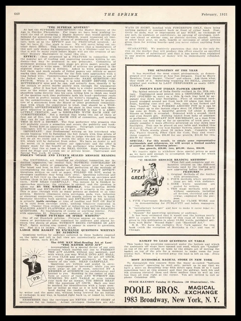 1921 Poole Bros. New York NY Mindreading Magic Trick Props Vintage Print Ad