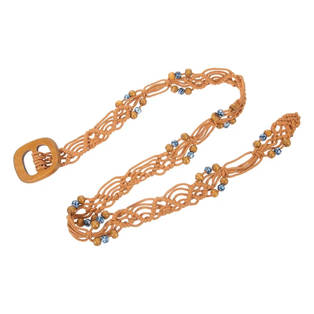 Cintura a tessuto boho donna cintura in vita cintura in vita tessuta a mano perle di legno