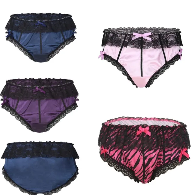 Men's Satin Ruffled Lace Girly Briefs Sissy Crossdress Panties Bikinis Underwear