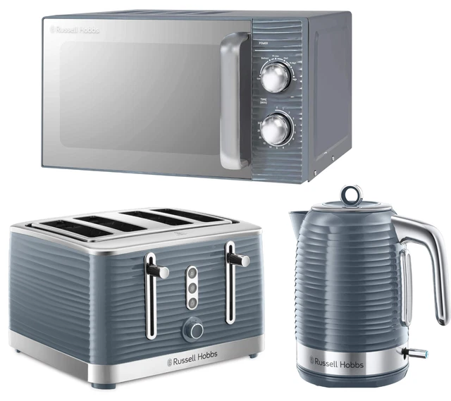 RUSSELL HOBBS INSPIRE Grey Jug Kettle, 4 Slice Toaster & Microwave