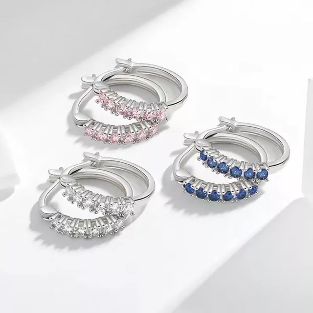 925 Sterling Silver Crystal Hoop Earrings Jewellery Women Girls Gift UK