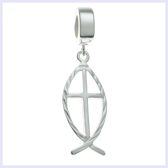 925 Sterling Silver Christian Fish Faith Dangle Bead for European Charm Bracelet