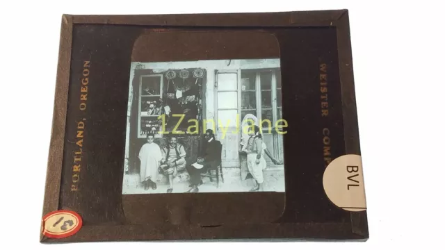 BVL HISTORIC Magic Lantern GLASS Slide MIDDLE EASTERN MEN AND BOYS OUTSIDE SHOP