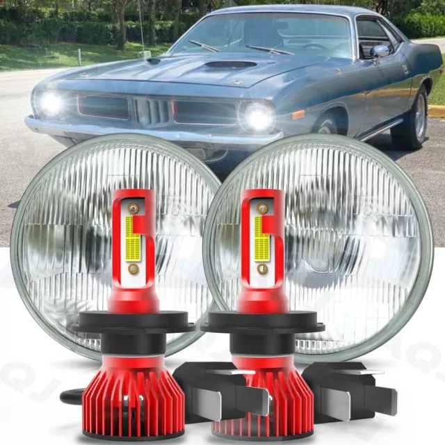 For Plymouth Barracuda Cuda Duster 340 7" LED Round Headlights Hi/Lo Beam