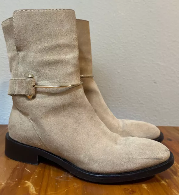 BALENCIAGA beige 7 camel suede  heel buckled ANKLE BOOTS 37