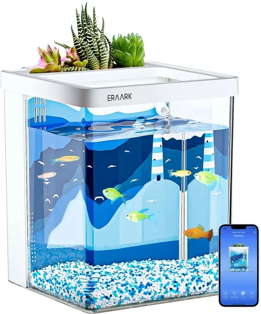Smart Aquarium kit Betta Fish Tank self Cleaning With Light Set Sand Water pump