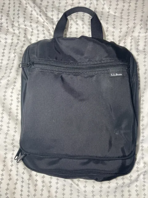 LL Bean Black Travel Cosmetic Toiletry Bag Hook To Hang 14 X 11 Inches LLB#OWP01