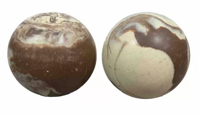 Pair of VTG Duckpin Bowling Balls, Brown Beige Swirl, 3.5 lb 4.9 in Diameter