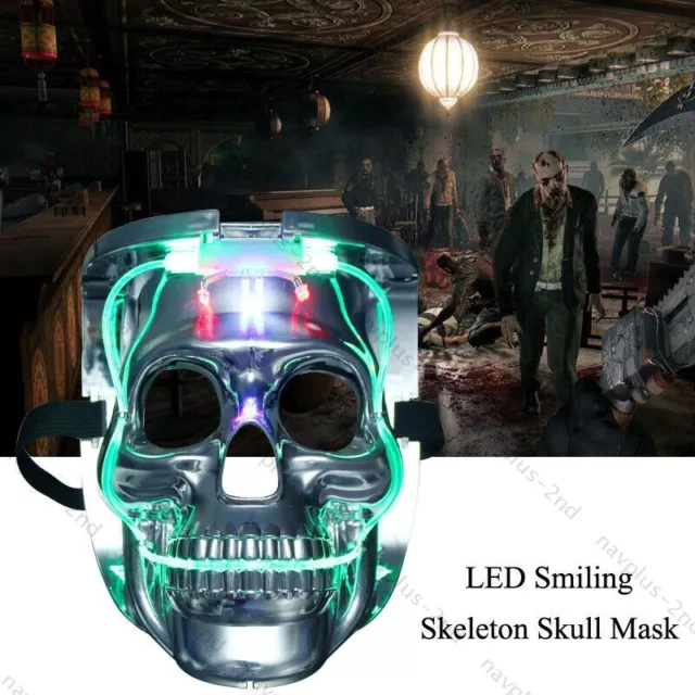 Silber Skelett Schädel Glühend LED leuchtet Rave Maske Halloween Party Karneval