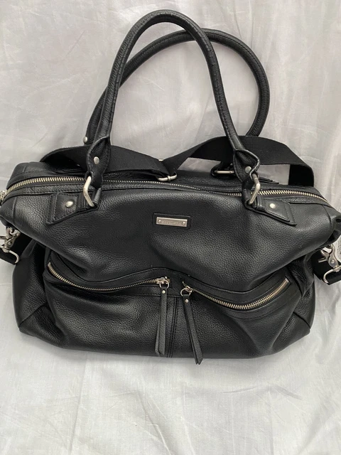 Storksak Leather diaper bag tote, comes with pouch, bottle bag and changing pad