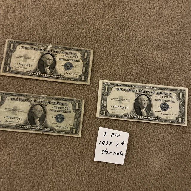 LOT OF 3 Series 1935 D E G $1 Star Notes Blue Seal Silver Certificates USA NOTES