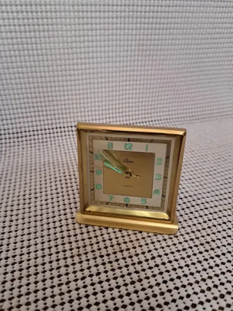 Vintage Artco Luminous Travel Alarm Clock Gold Finish. Made In Germany. Working