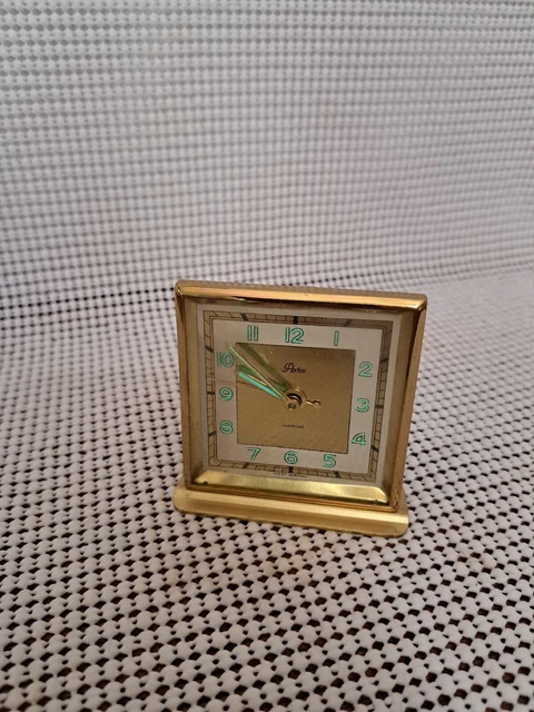 Vintage Artco Luminous Travel Alarm Clock Gold Finish. Made In Germany. Working