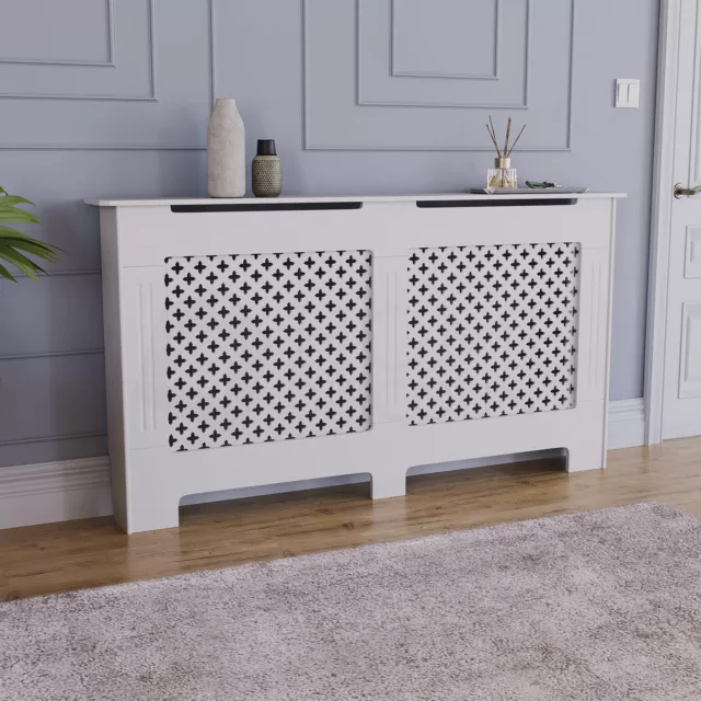 White Radiator Cover MDF Small Large Modern Wood Slat Grill Cabinet Furniture