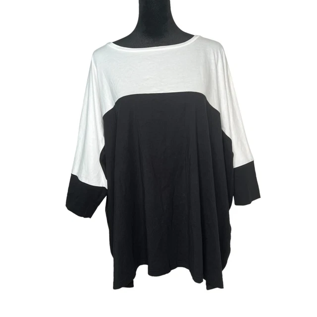 PLANET by Lauren G. One Size Oversized Colorblock T-Shirt Pima Cotton Blk White