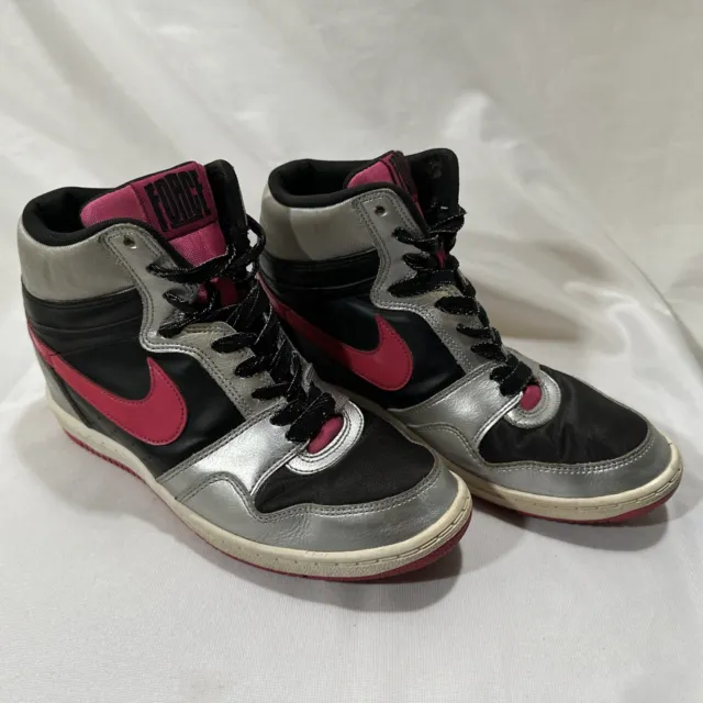 Nike Force Dunk Sky Hi Wedge Heel Pink Black Silver 629746-103 Women’s Size 9.5