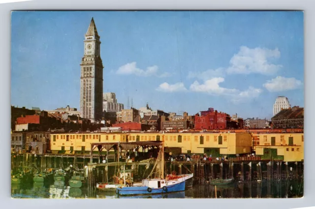 Boston Harbor MA-Massachusetts Skyline And Customs House Tower Vintage Postcard